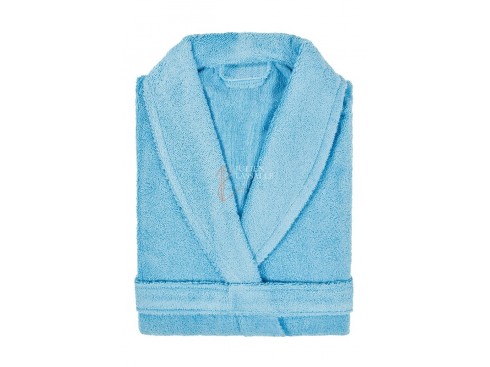 Peignoir col châle bleu ciel homme ou femme 100% coton 385 g/m2