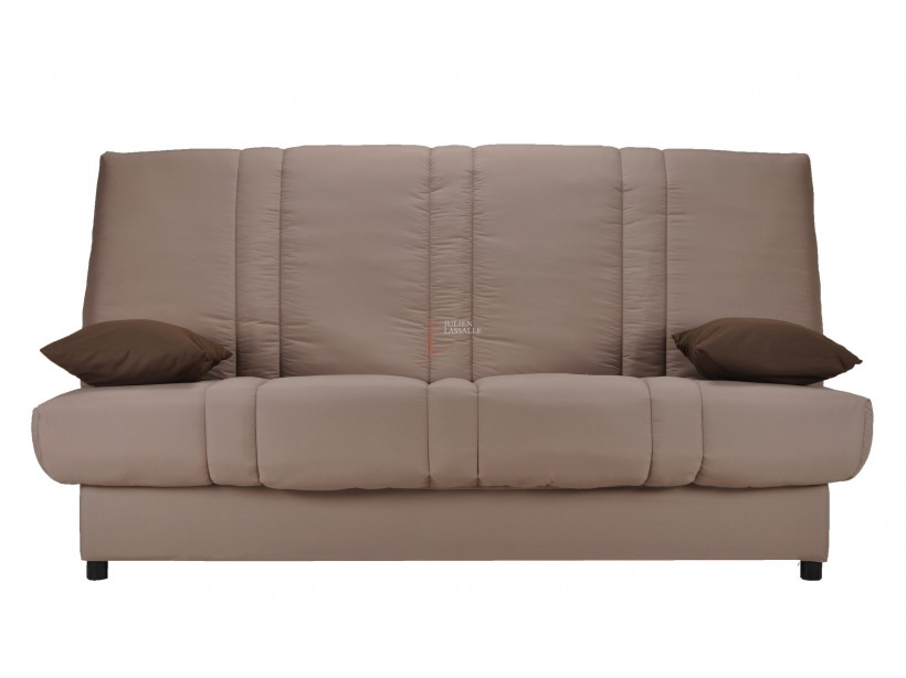 Banquette Clic-Clac tissu marron avec matelas SOFAFLEX ép. 11 cm