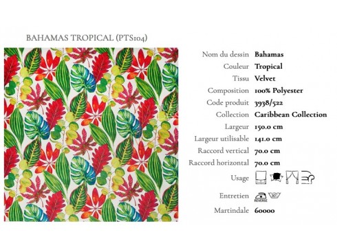 Tissus BAHAMAS velours imprimés collection Caribbean