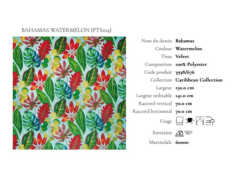 Tissus BAHAMAS velours imprimés collection Caribbean