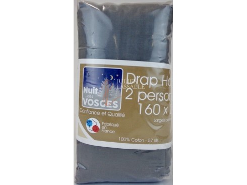 Drap housse NUIT DES VOSGES 160 x 200 cm larges bonnets 100% coton uni