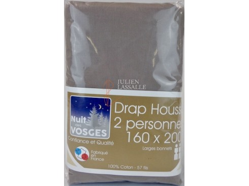Drap housse NUIT DES VOSGES 160 x 200 cm larges bonnets 100% coton uni