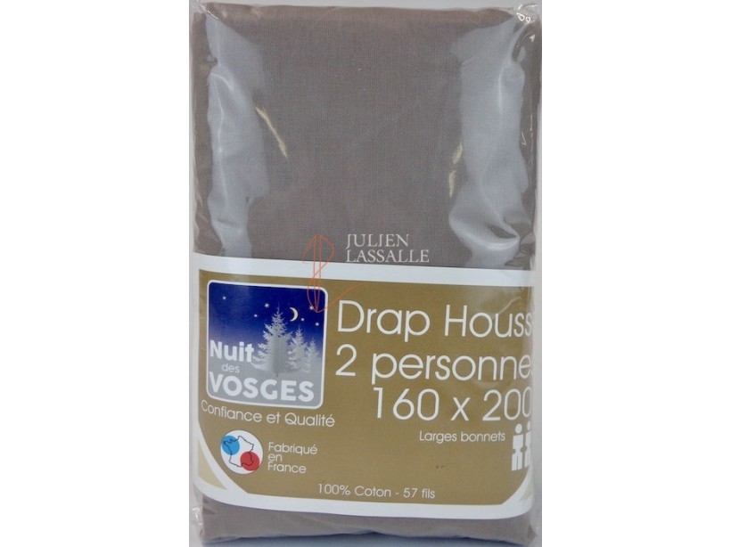 Drap housse NUIT DES VOSGES 160 x 200 cm larges bonnets 100% coton uni