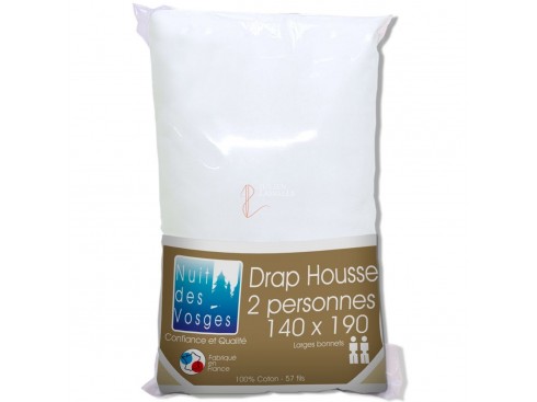 Drap housse NUIT DES VOSGES 140 x 190 cm larges bonnets 100% coton uni