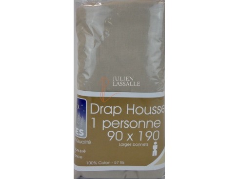 Drap housse NUIT DES VOSGES 90 x 190 cm larges bonnets 100% coton uni