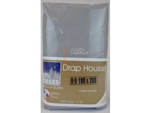 Drap housse NUIT DES VOSGES 180 x 200 cm larges bonnets 100% coton uni