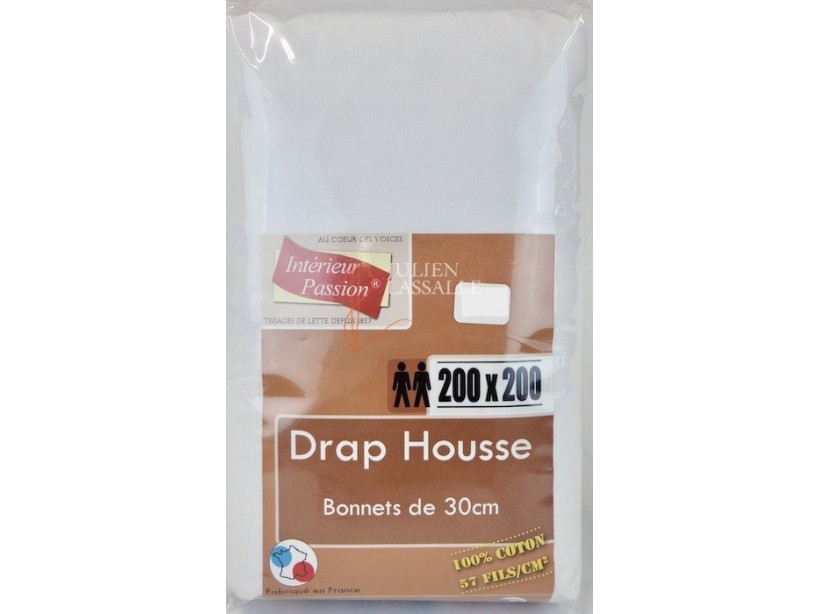 Drap housse NUIT DES VOSGES 200 x 200 cm larges bonnets 100% coton uni