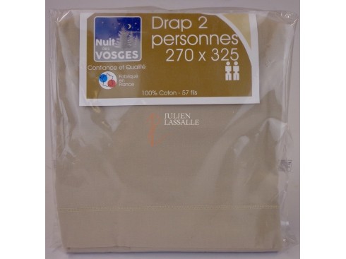 Drap 2 personnes NUIT DES VOSGES 270 x 325 cm uni 100% coton