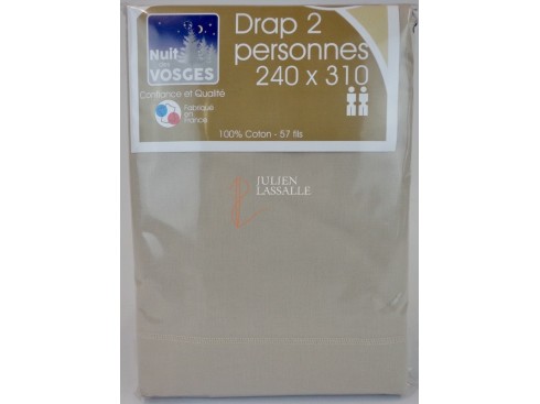 Drap 2 personnes NUIT DES VOSGES 240 x 310 cm uni 100% coton