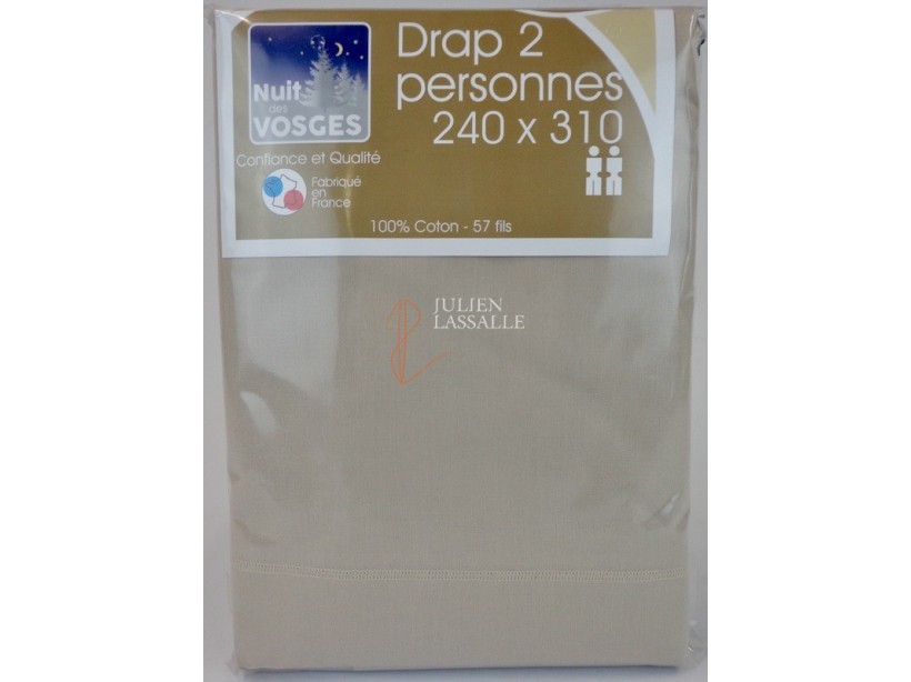 Drap 2 personnes NUIT DES VOSGES 240 x 310 cm uni 100% coton
