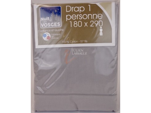 Drap 1 personne NUIT DES VOSGES 180 x 290 cm uni 100% coton