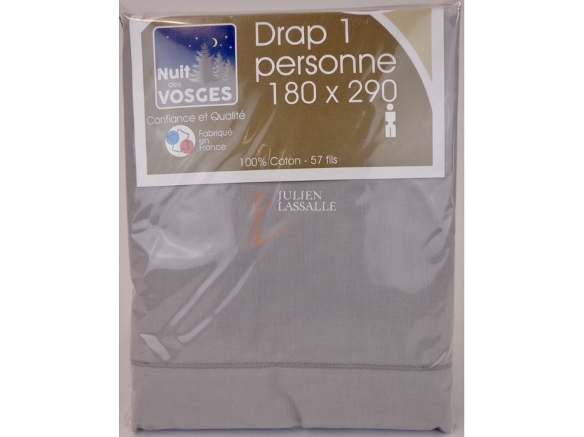 Drap 1 personne NUIT DES VOSGES 180 x 290 cm uni 100% coton