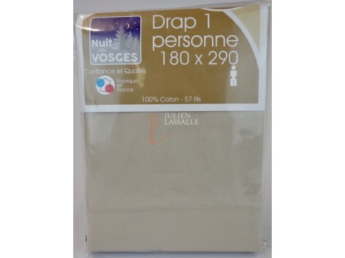Drap 1 personne NUIT DES VOSGES 180 x 290 cm uni 100% coton