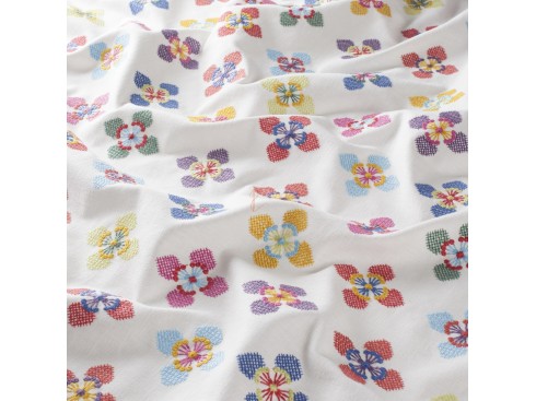 Tissu FLOWER LOVE motifs brodés sur fond de toile - Jab