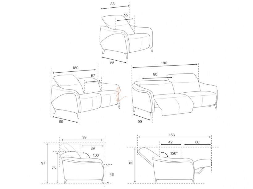 Canapé relaxation Ventus 3 places 2 relax.