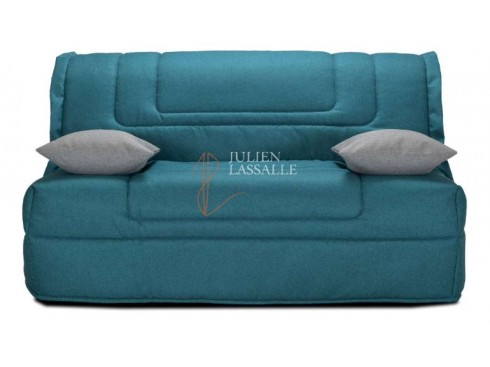 Banquette BZ BOLOGNE essentiel tissu bleu canard A971/A969, matelas BULTEX 140x190 cm ép. 12 cm