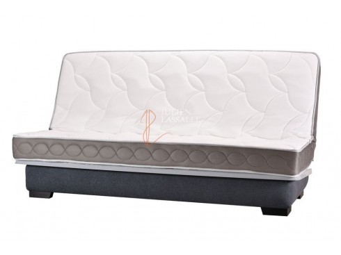 Banquette Clic-Clac tissu gris avec matelas STARCONFORT ép. 15 cm