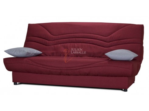 Banquette clic-clac tissu bordeaux avec matelas ép. 13 cm