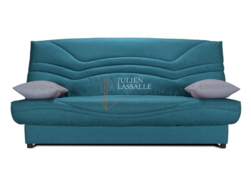 Banquette clic-clac tissu bleu canard avec matelas STARBED ép. 13 cm