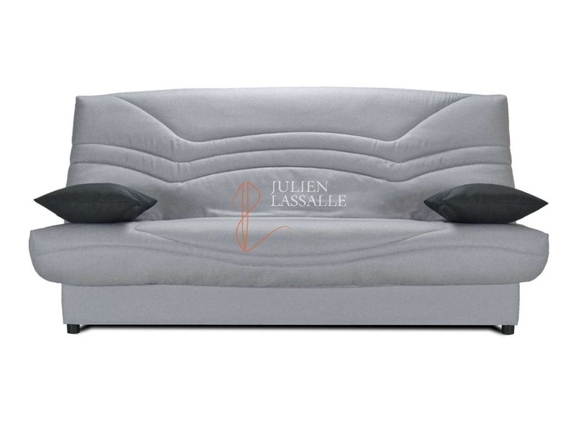 Banquette clic-clac tissu gris clair avec matelas STARBED ép. 13 cm
