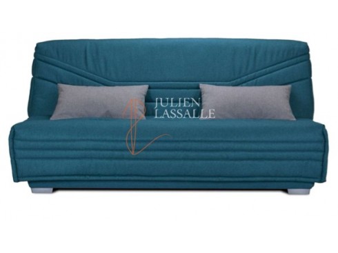 Banquette clic-clac tissu bleu canard avec matelas SOFACONFORT ép. 17 cm