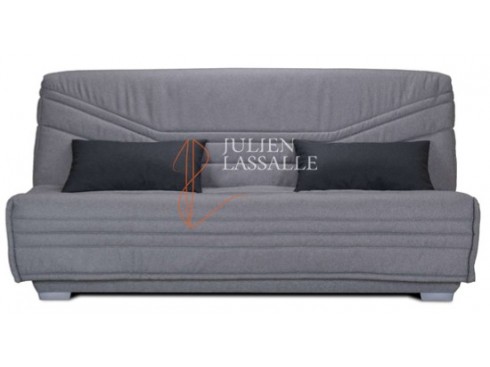 Banquette clic-clac tissu gris avec matelas SOFACONFORT ép. 17 cm