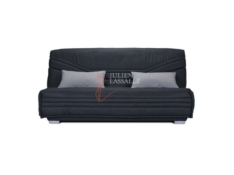 Banquette clic-clac tissu gris anthracite avec matelas SOFACONFORT ép. 17 cm