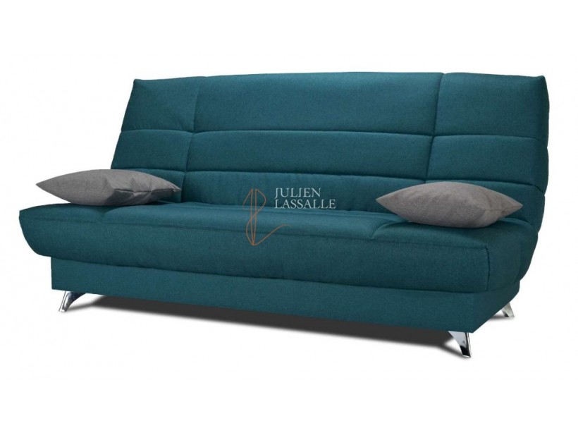 Banquette clic-clac tissu bleu canard avec matelas STARBED ép. 13 cm