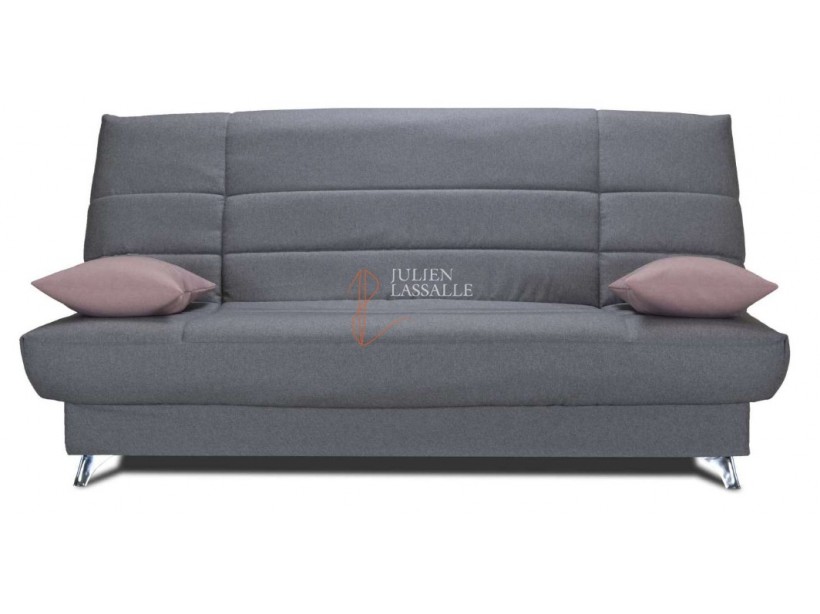 Banquette clic-clac tissu gris avec matelas STARBED ép. 13cm