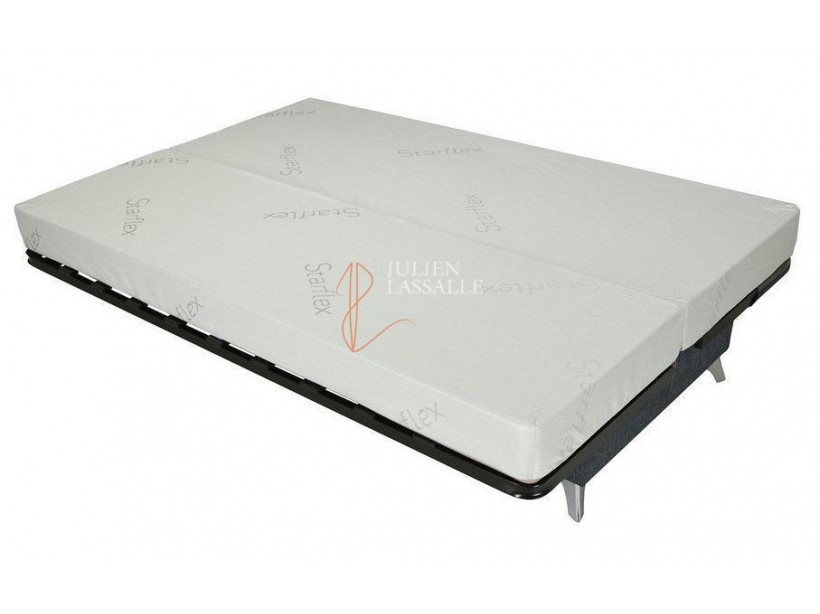 Banquette clic-clac tissu gris avec matelas STARBED ép. 13cm