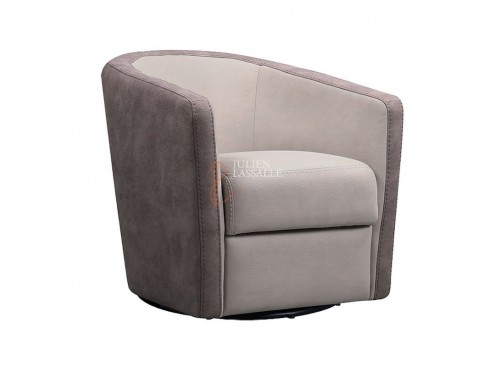 Fauteuil Versatile pivotant tissu micro peau mastic & brun taupé