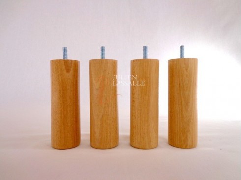 Lot de 4 pieds de lit bois cylindriques vernis naturel