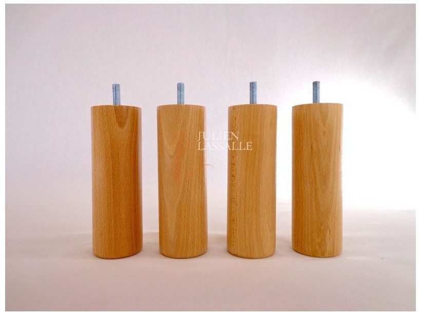 Lot de 4 pieds de lit bois cylindriques vernis naturel
