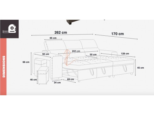 Canapé Modulo - canapé convertible en lit avec méridienne réversible droite ou gauche.