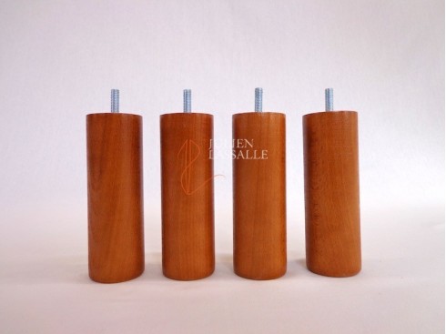 Lot de 4 pieds de lit bois cylindriques merisier