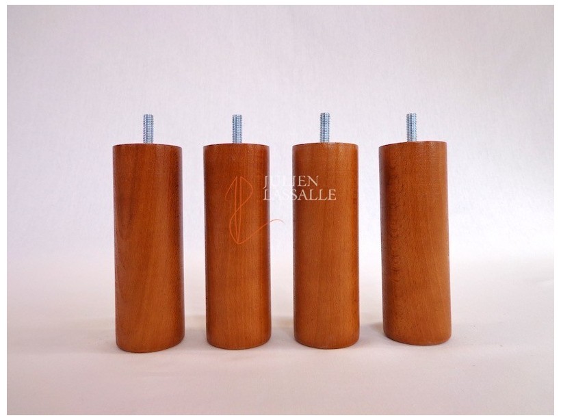Lot de 4 pieds de lit bois cylindriques merisier