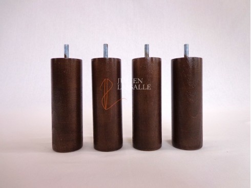 Lot de 4 pieds de lit bois cylindriques noyer