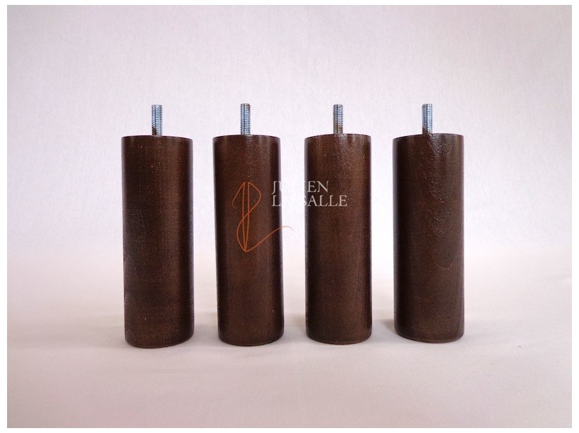 Lot de 4 pieds de lit bois cylindriques noyer