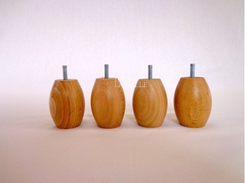 Lot de 4 pieds de lit bois boule vernis naturel