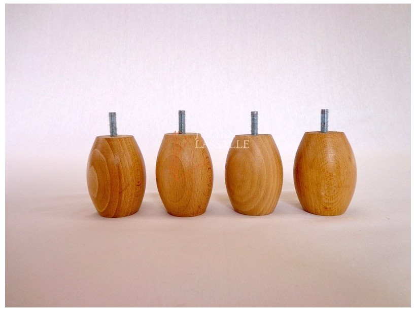 Lot de 4 pieds de lit bois boule vernis naturel
