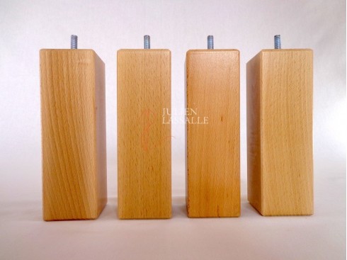 Lot de 4 pieds de lit bois carrés vernis naturel