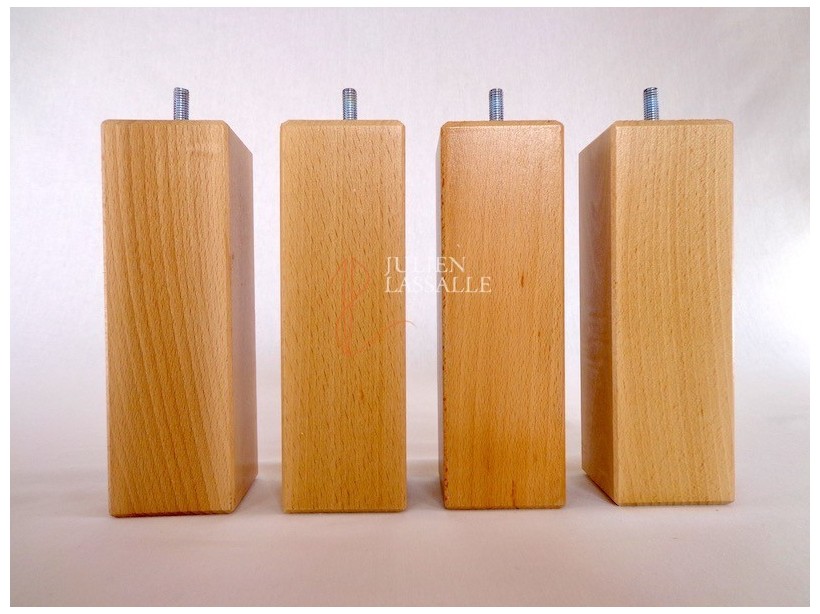 Lot de 4 pieds de lit bois carrés vernis naturel