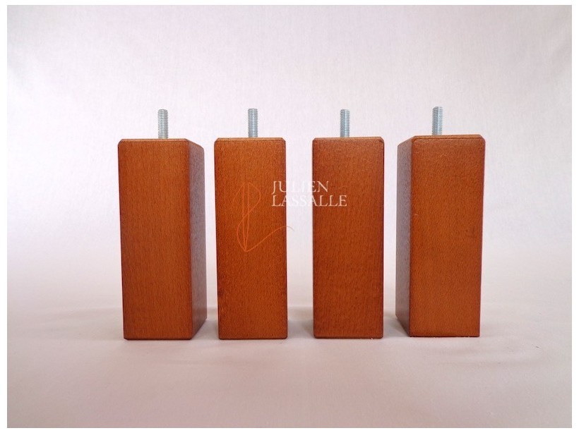 Lot de 4 pieds de lit bois carrés merisier