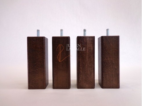 Lot de 4 pieds de lit bois carrés noyer