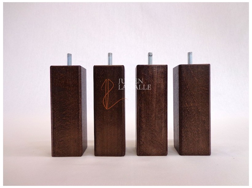 Lot de 4 pieds de lit bois carrés noyer
