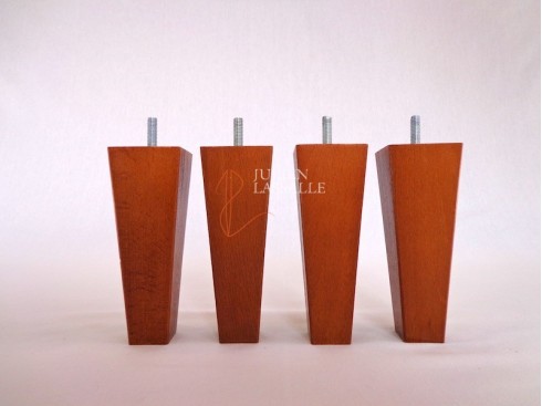 Lot de 4 pieds de lit bois fuseau merisier