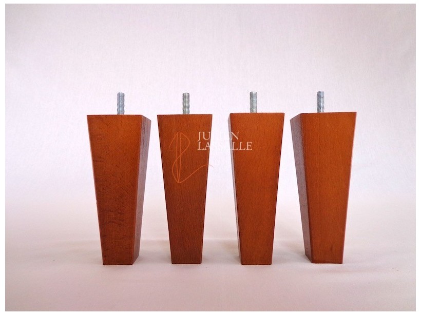 Lot de 4 pieds de lit bois fuseau merisier