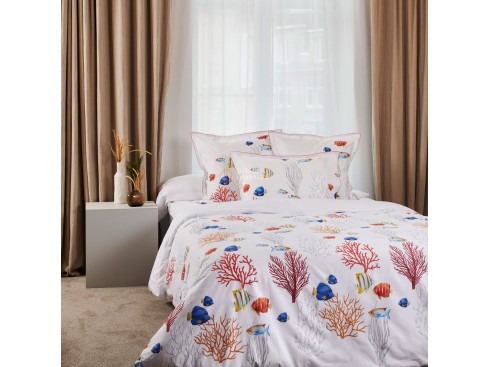 Parue de lit Corail en percale de coton imprimé