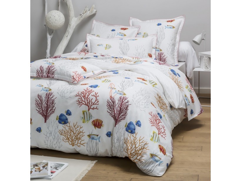 Parue de lit Corail en percale de coton imprimé