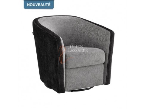 Fauteuil Caméléon pivotant tissus chenillé gris anthracite & carbone